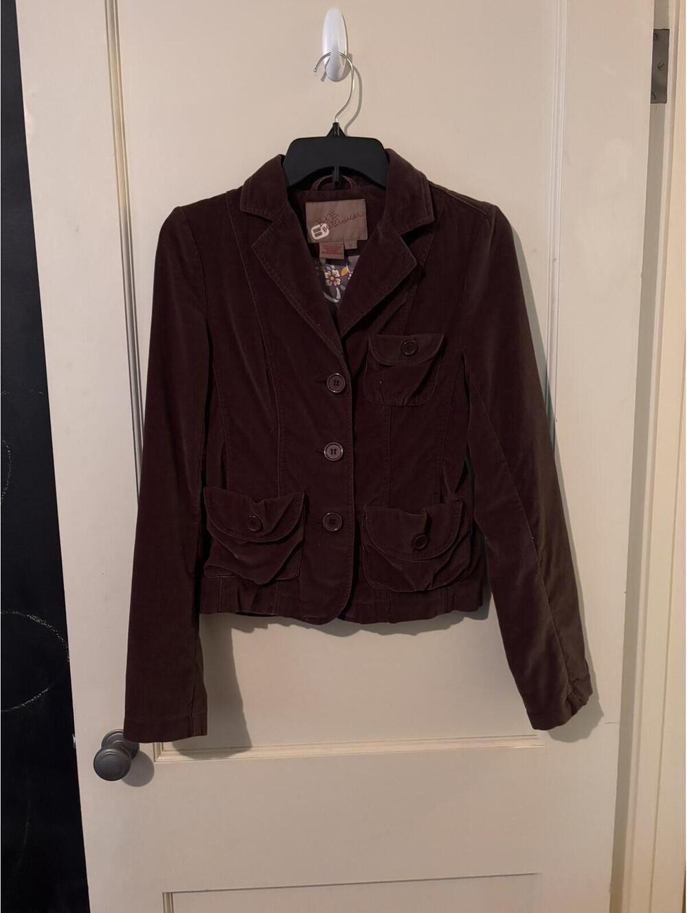BKE Outerwear Brown Velour Corduroy Blazer Jacket Floral Lining Size Small